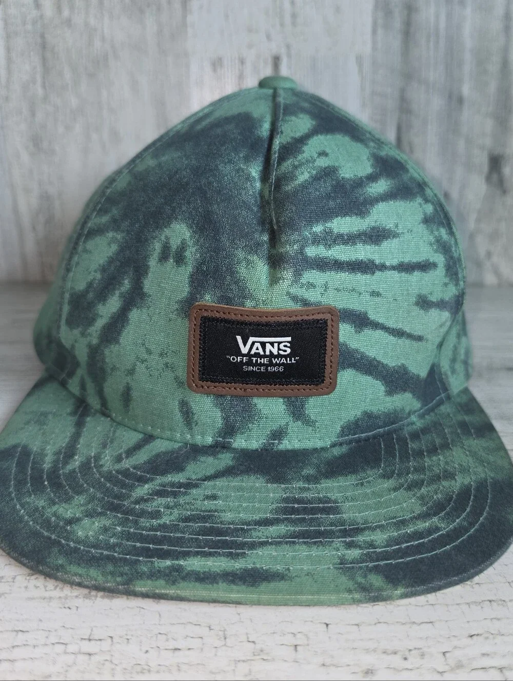 Vans Off The Wall Kids Youth Snapback Hat Green Black Tie Dye Skater Streetwear